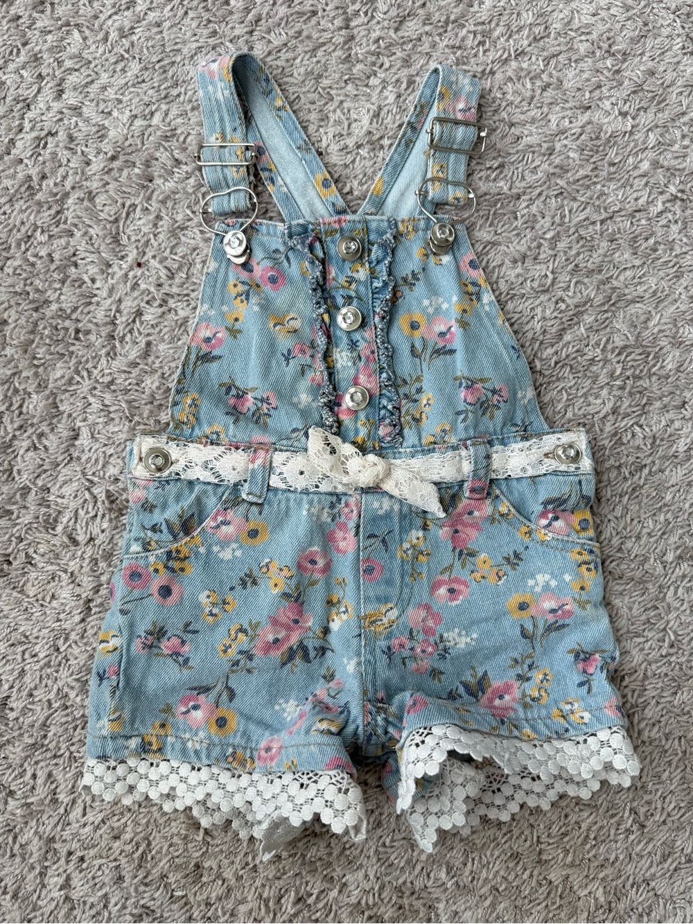 Mother’s Day BOGO Free! Floral Denim Toddler Shortalls with Lace Trim